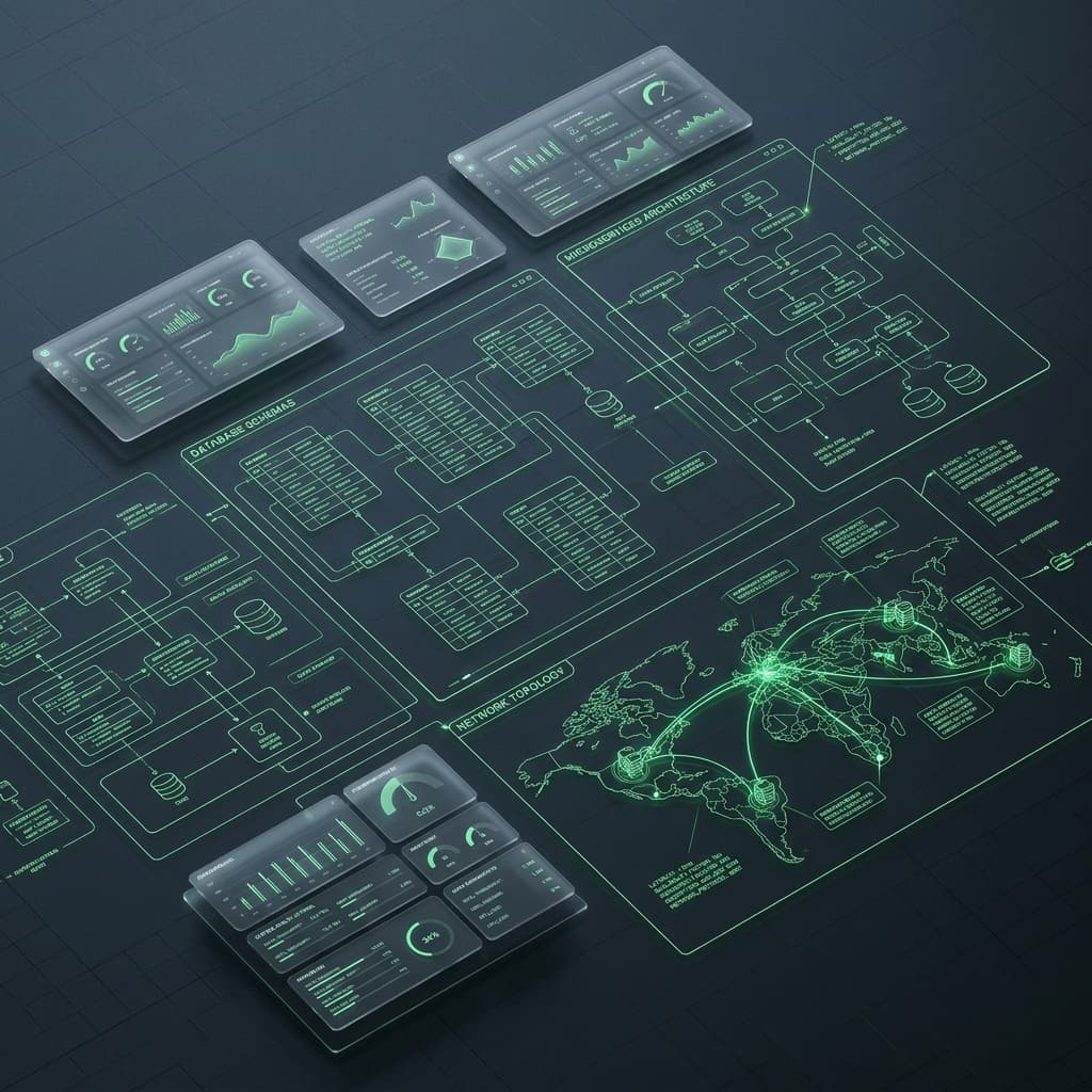 Precise vector blueprint lines glowing on a dark grid